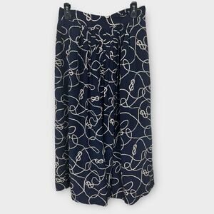 Vintage 100% Silk Navy Blue Pleated Midi Skirt Rope‎ Pattern Preppy Size 6 Small